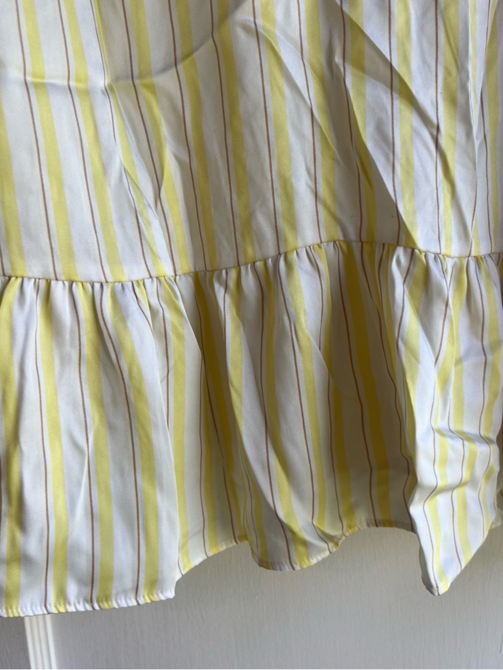 Nine West Yellow and White Striped Peplum V-Neck Blouse - Picture 3 of 8
